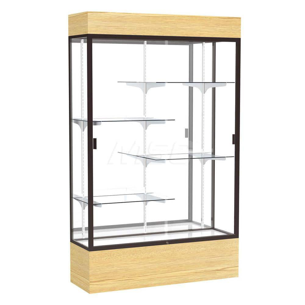 Bookcases; Color: Light Oak; Number of Shelves: 4; Width (Decimal Inch): 48.0000; Depth (Inch): 16; Material: Anodized Aluminum/Vinyl; Material: Anodized Aluminum/Vinyl