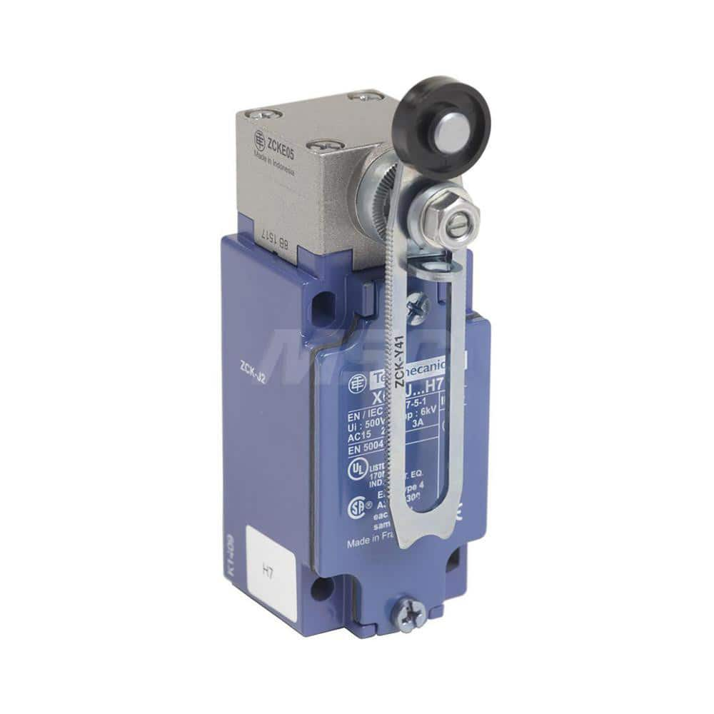 General Purpose Limit Switches; Actuator Type: Roller Lever; Voltage: 500 V (IEC); 240.00; 300 V (UL); Actuation Force: 0.25; Contact Form: 1NO/1NC; Switch Type: Limit; Contact Configuration: NO; NC; Switch Action: Springs Back (Momentary); Terminal Type: