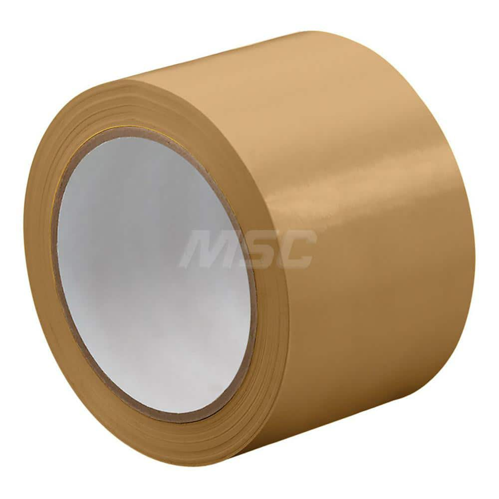 Packing Tape: 3/8″ Wide, 72 yd Long, Tan, Natural Rubber & Solvent-Based Adhesive Unplasticized Polyvinyl Chloride, 2.4 mil Thick, 42 lb/in Tensile Strength