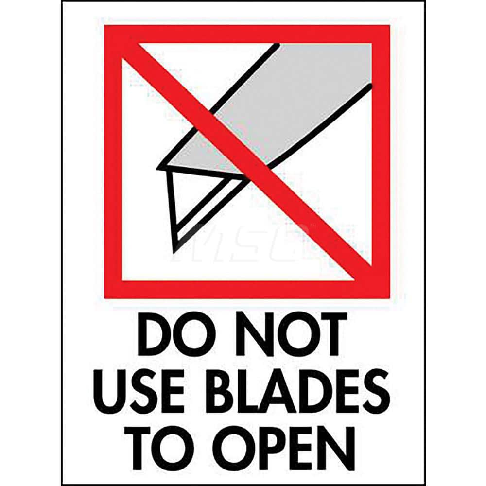 Care Instructions Label: ″Do Not Use Blades to Open″, Rectangle, 3″ Wide, 4″ High Paper