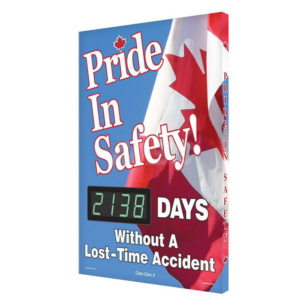 Pride in Safety _Days Without A Lost Time Accident (Canadian) Rectangle, 3.75″ Thick, Indoor or Outdoor, For Inspection, Testing and Accident Data