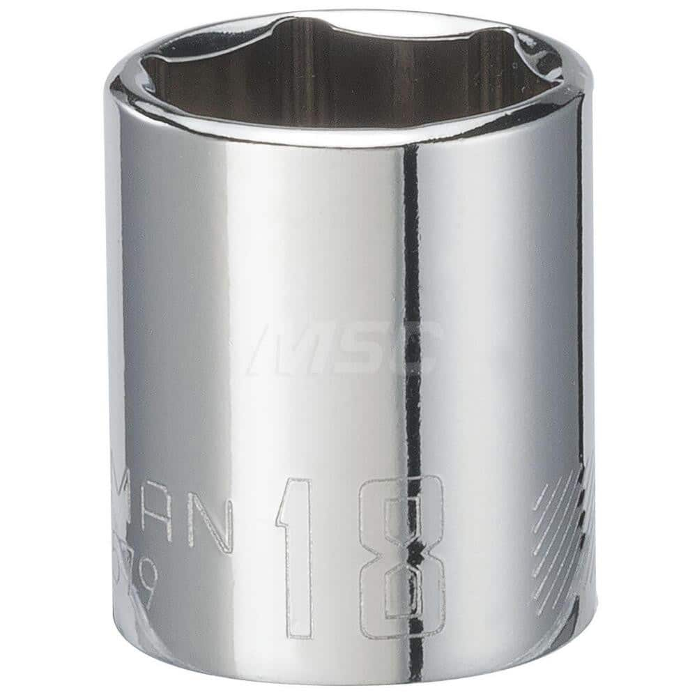 Hand Socket: 3/8″ Drive, 18 mm Socket, 6-Point Chrome-Plated & Polished