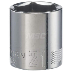 Hand Socket: 3/8″ Drive, 21 mm Socket, 6-Point Chrome-Plated & Polished