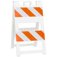 Traffic Barricades; Type: Type II; Barricade Height (Inch): 45; Material: Plastic; Barricade Width (Inch): 25; Reflective: Yes; Compliance: MASH Compliant; MUTCD; Color: White; Weight (Lb.): 16.0000; Top Panel Height (Inch): 8; Top Panel Width (Inch): 24;