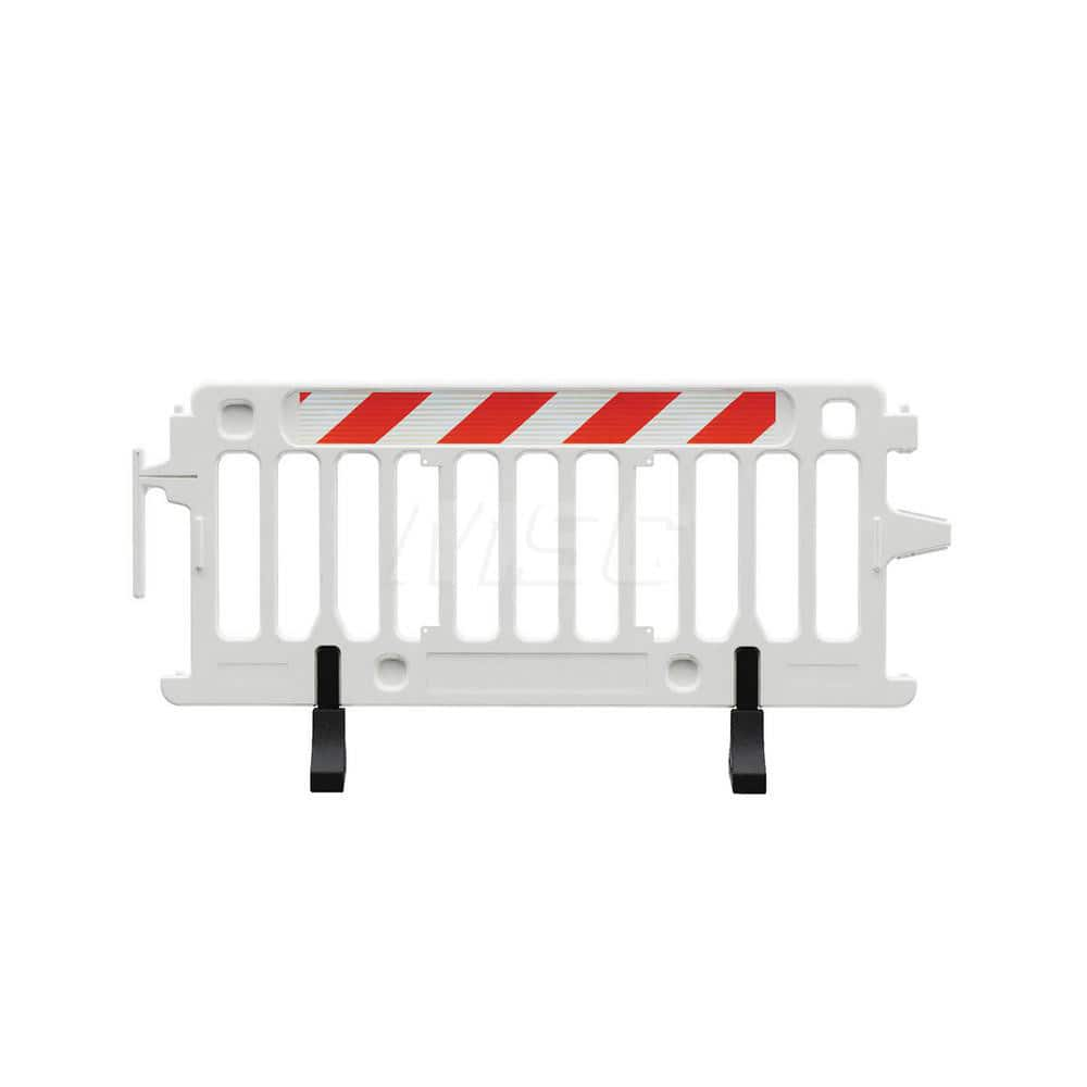 Folding Gates & Barricades; Type: Crowd Control Parade Barricade; Height (Inch): 39.5; Max Width (Inch): 21; Material: Plastic; Color: White; Additional Information: Comes with Recycled Rubber Feet; Reflective: High Intensity Prismatic Grade Striped Sheet