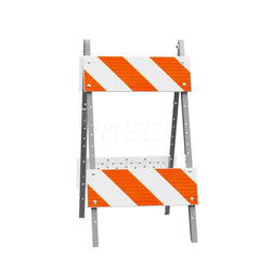 Traffic Barricades; Type: Type II; Barricade Height (Inch): 45; Material: Plastic Board; Galvanized Steel Leg; Barricade Width (Inch): 24; Reflective: Yes; Compliance: MASH Compliant; MUTCD; Color: White; Weight (Lb.): 2.2000; Top Panel Height (Inch): 8;