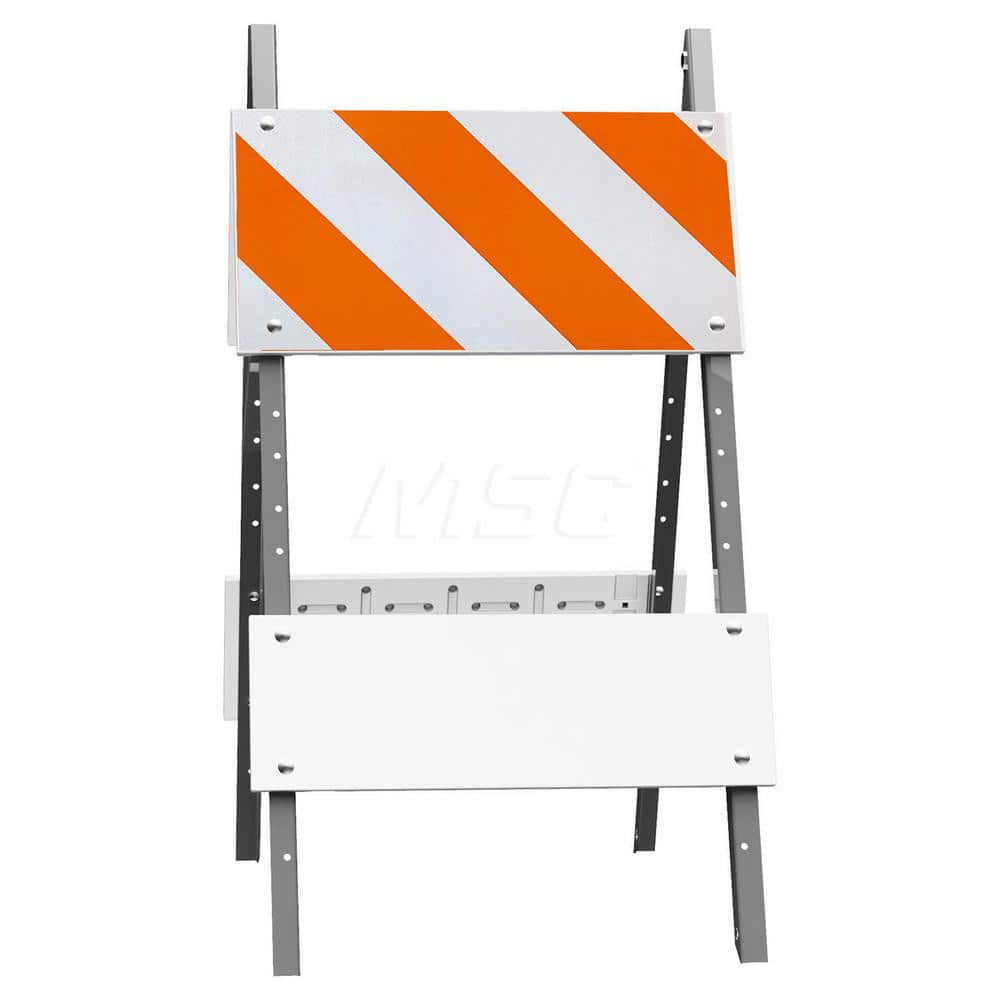 Traffic Barricades; Type: Type I; Barricade Height (Inch): 45; Material: Plastic Board; Galvanized Steel Leg; Barricade Width (Inch): 24; Reflective: Yes; Compliance: MASH Compliant; MUTCD; Color: White; Weight (Lb.): 2.2000; Top Panel Height (Inch): 12;