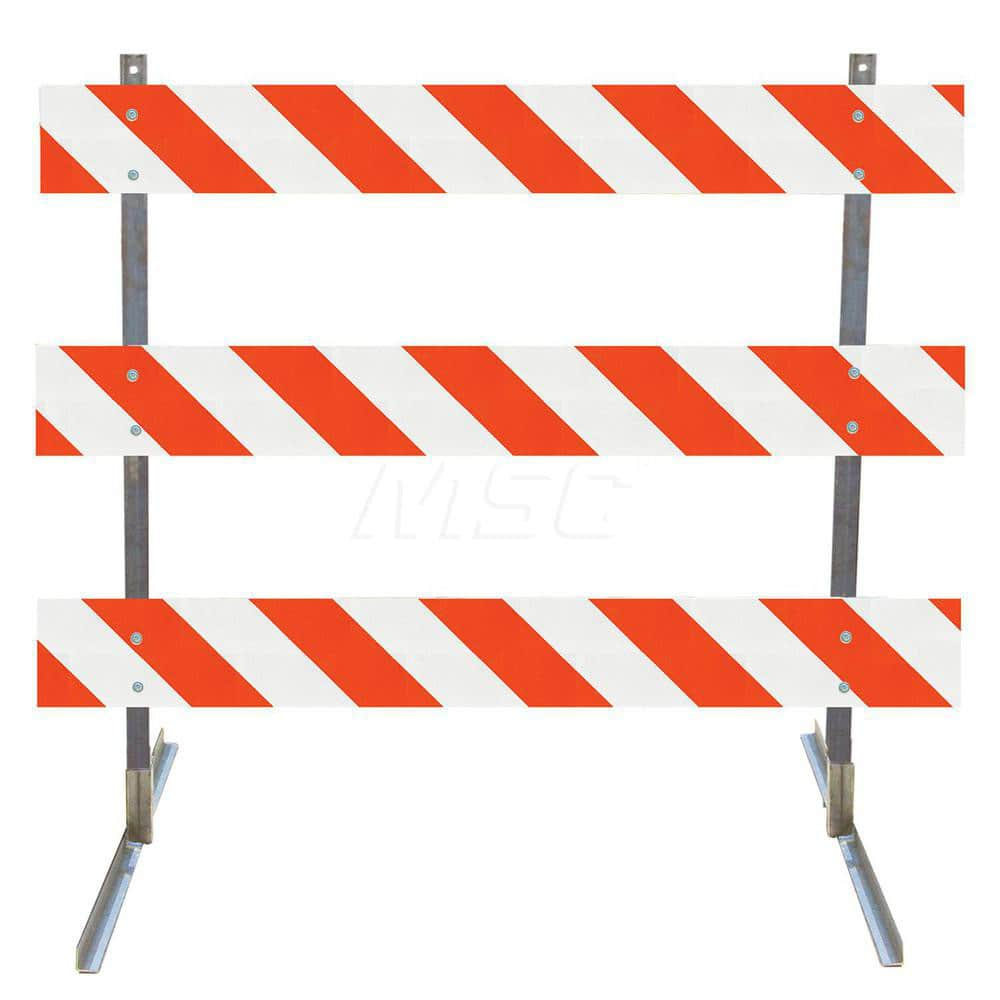 Traffic Barricades; Type: Type III; Barricade Height (Inch): 63; Material: Galvanized Steel Upright; Plastic Board; Barricade Width (Inch): 48; Reflective: Yes; Compliance: NCHRP-350; MUTCD; Weight (Lb.): 16.0000; Top Panel Height (Inch): 8; Top Panel Wid