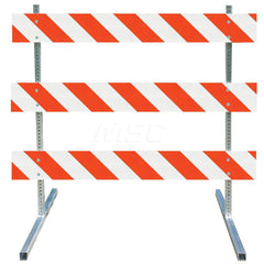 Traffic Barricades; Type: Type III; Barricade Height (Inch): 63; Material: Plastic Board; Galvanized High Carbon Steel Upright & Feet; Barricade Width (Inch): 48; Reflective: Yes; Compliance: NCHRP-350; MUTCD; Weight (Lb.): 19.0000; Top Panel Height (Inch