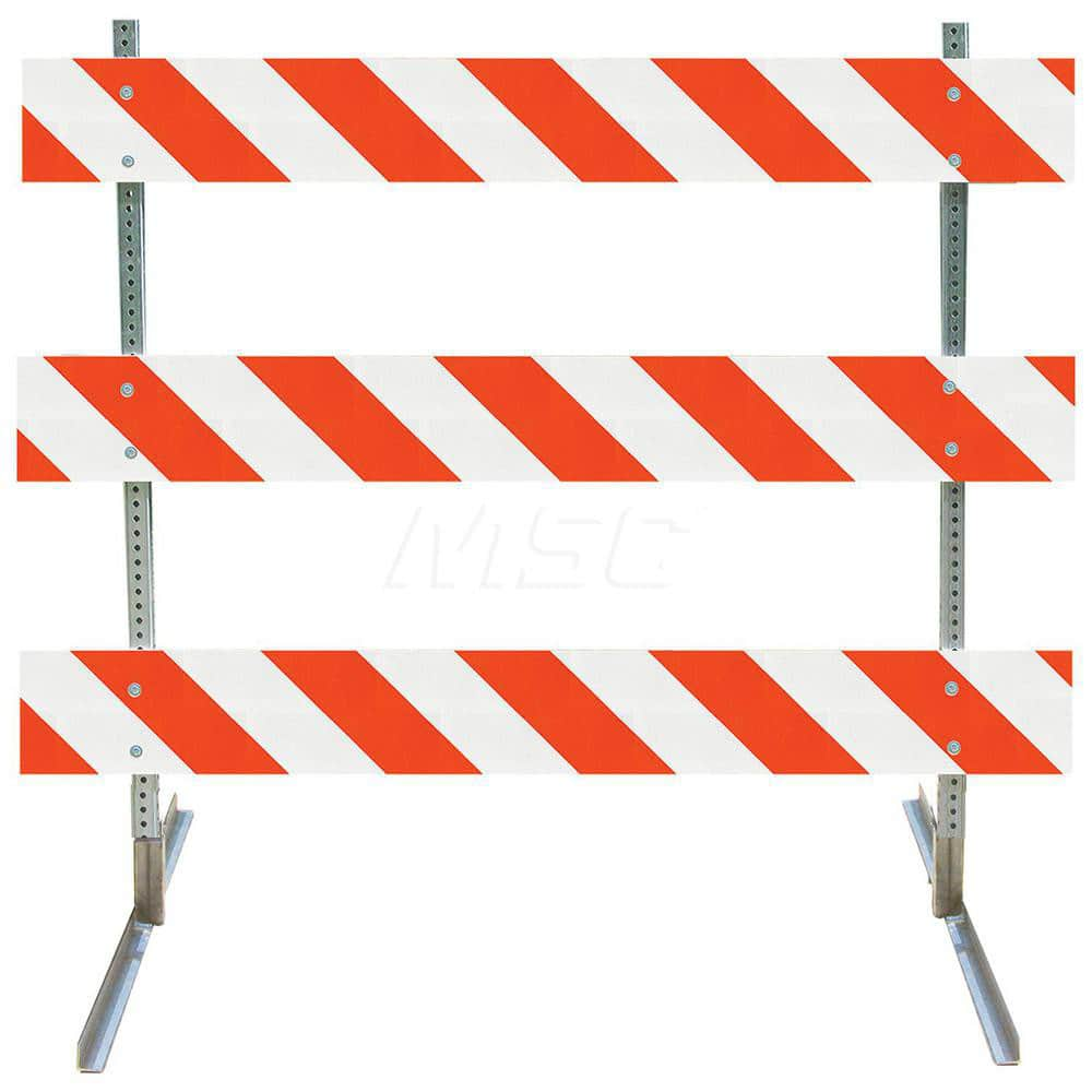 Traffic Barricades; Type: Type III; Barricade Height (Inch): 63; Material: Galvanized Steel Feet; Plastic Board; Galvanized High Carbon Steel Upright; Barricade Width (Inch): 48; Reflective: Yes; Compliance: NCHRP-350; MUTCD; Weight (Lb.): 16.0000; Top Pa