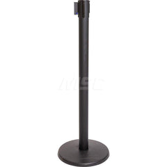 Free Standing Barrier Post: 40″ High, 2-1/2″ Dia, Steel Post Cast Iron with NoScuff Round & Standard Base, Black