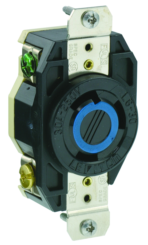 30 Amp; 250 Volt; NEMA L6-30R; 2P; 3W; Flush Mtg Locking Receptacle; Industrial Grade; Grounding; V-0-MAX - Black - Strong Tooling