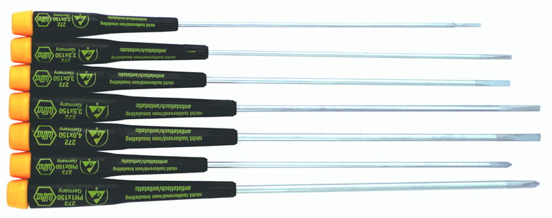 7 Piece - Precision ESD Safe Slotted & Phillips Extra Long Screwdriver Set - #27393 - Slotted 2.0 - 4.0mm; Phillips # 0; 1 x 150mm - Strong Tooling