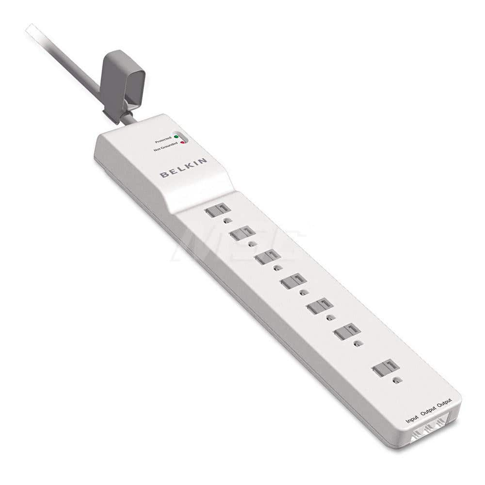 Belkin - Power Outlet Strips; Amperage: 15 ; Voltage: 125 ; Number of Outlets: 7 ; Material: Plastic ; Mounting Type: Floor ; Cord Length (Feet): 6 - Exact Industrial Supply