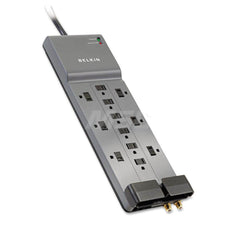 Belkin - Power Outlet Strips; Amperage: 15 ; Voltage: 125 ; Number of Outlets: 12 ; Material: ABS Plastic ; Mounting Type: Floor ; Cord Length (Feet): 8 - Exact Industrial Supply