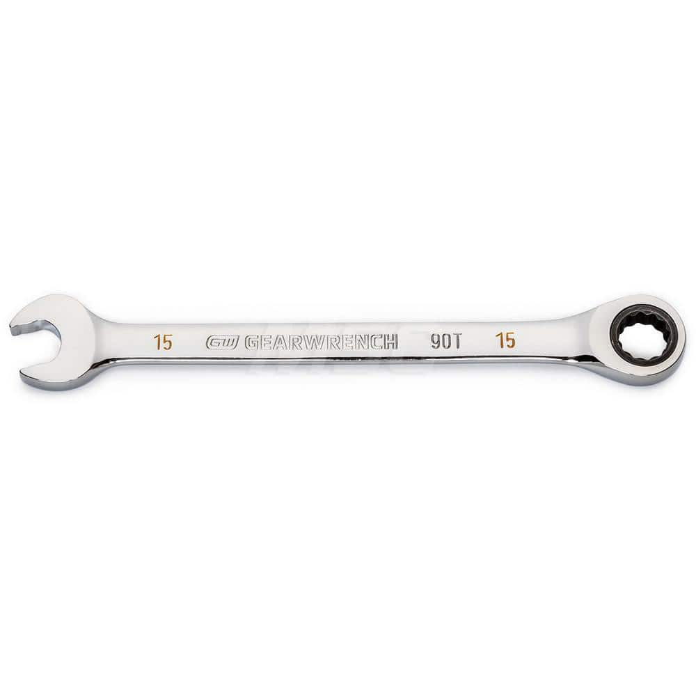 GEARWRENCH - Combination Wrenches; Type: Combination Wrench ; Tool Type: Ratcheting ; Size (mm): 15 ; Number of Points: 12 ; Finish/Coating: Full Polish Chrome ; Material: Alloy Steel - Exact Industrial Supply