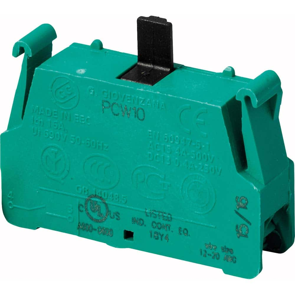 Automation Systems Interconnect - Pushbutton Switch Accessories; Switch Accessory Type: Contact Block ; For Use With: Pendtant Stations ; Color: Green ; Operator Illumination: NonIlluminated ; Material: Plastic - Exact Industrial Supply