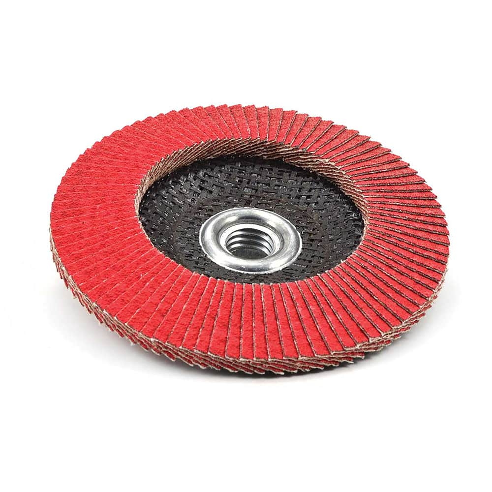 Flap Disc: 4-1/2″ Dia, 7/8″ Hole, 80 Grit, Ceramic, Type 29 Coated, Cloth & Polyester-Backed, 13,300 RPM