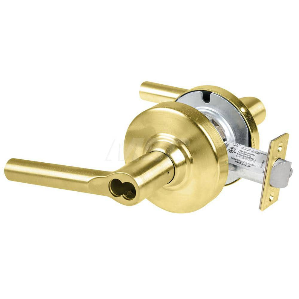 Lever Locksets; Type: Cylindrical Lock; Key Type: Keyless; Strike Type: Curved Lip Strike; Finish/Coating: Satin Brass; Material: Metal; Material: Metal; Door Thickness: 1.75 in; Backset: 2.75 in; Cylinder Type: No Keyway; Minimum Order Quantity: Metal; M