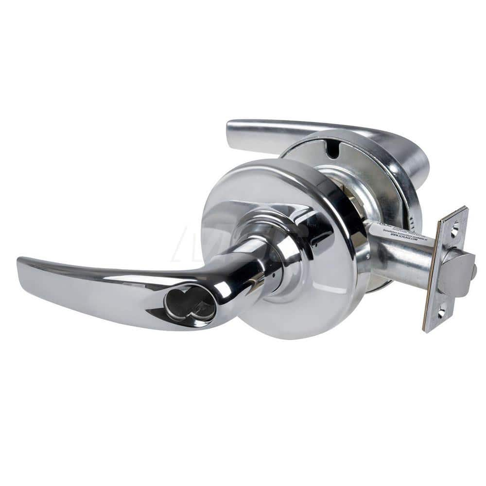 Lever Locksets; Type: Cylindrical Lock; Key Type: Keyless; Strike Type: Curved Lip Strike; Finish/Coating: Bright Chrome; Material: Metal; Material: Metal; Door Thickness: 1.75 in; Backset: 2.75 in; Cylinder Type: No Keyway; Minimum Order Quantity: Metal;