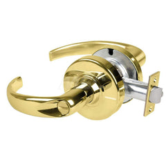 Lever Locksets; Type: Cylindrical Lock; Key Type: Keyless; Strike Type: Curved Lip Strike; Finish/Coating: Bright Brass; Material: Metal; Material: Metal; Door Thickness: 1.75 in; Backset: 2.75 in; Cylinder Type: No Keyway; Minimum Order Quantity: Metal;