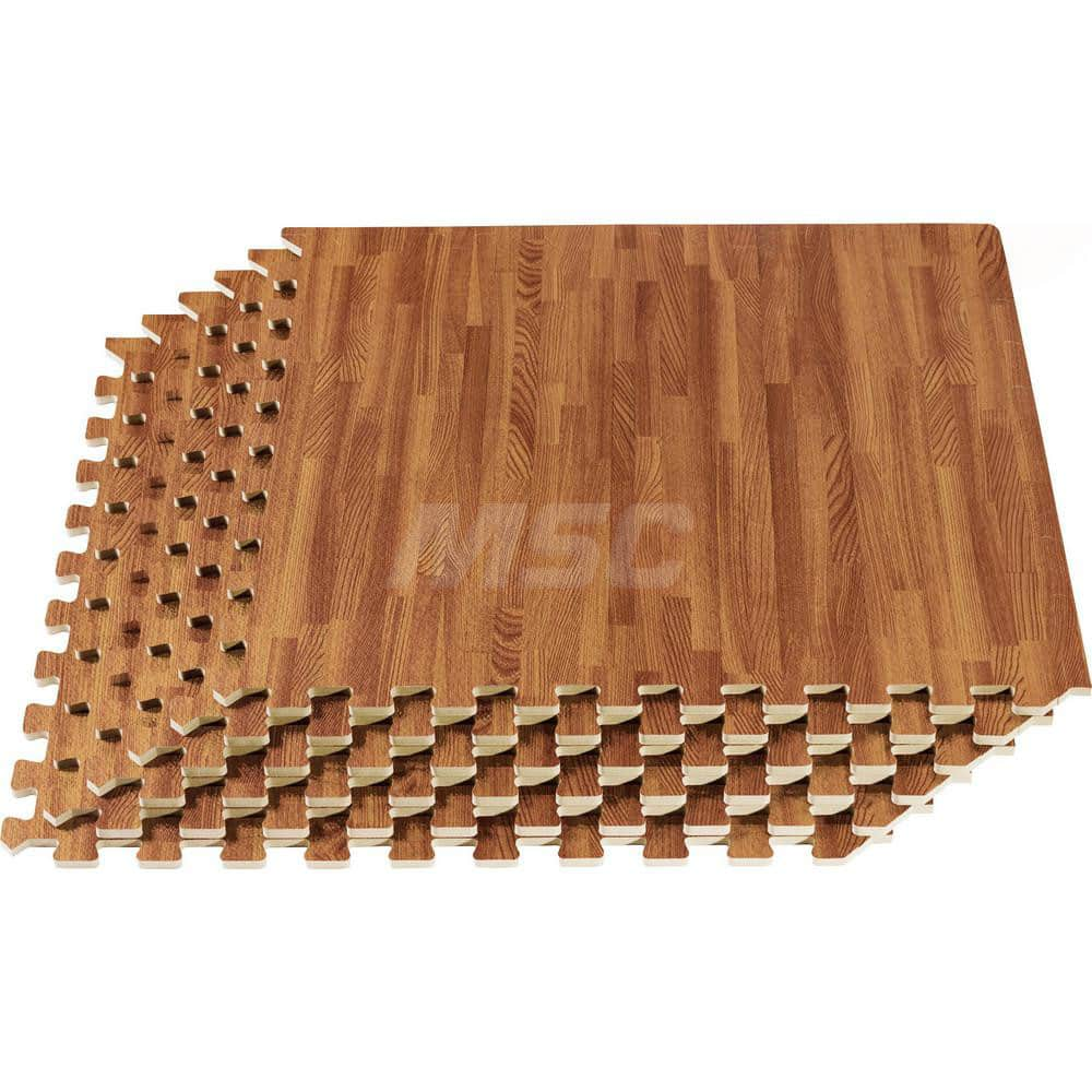 Anti-Fatigue Modular Tile Mat: Dry Environment, 4″ Length, 3/8″ Thick, Interlocking Edge, Mahogany EVA Foam Base, EVA Foam Surface, Textured