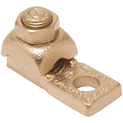 Burndy - Ring Terminals; Terminal Type: Rectangle ; Insulation Type: NonInsulated ; Connection Type: Lug ; Compatible Wire Size (AWG): 4-1 (Strand) ; Stud Size (Inch): 1/4 ; Color: Copper - Exact Industrial Supply