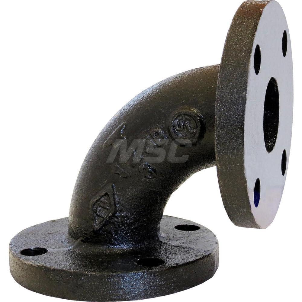 Black 90 ° Flanged Elbow: 4″, 125 psi, Threaded Cast Iron, Black Finish, Class 125