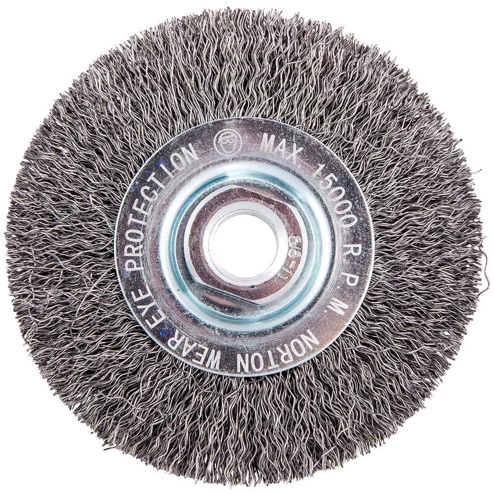 Norton - 4" OD, 5/8-11 Arbor Hole, Crimped Carbon Wheel Brush - Strong Tooling