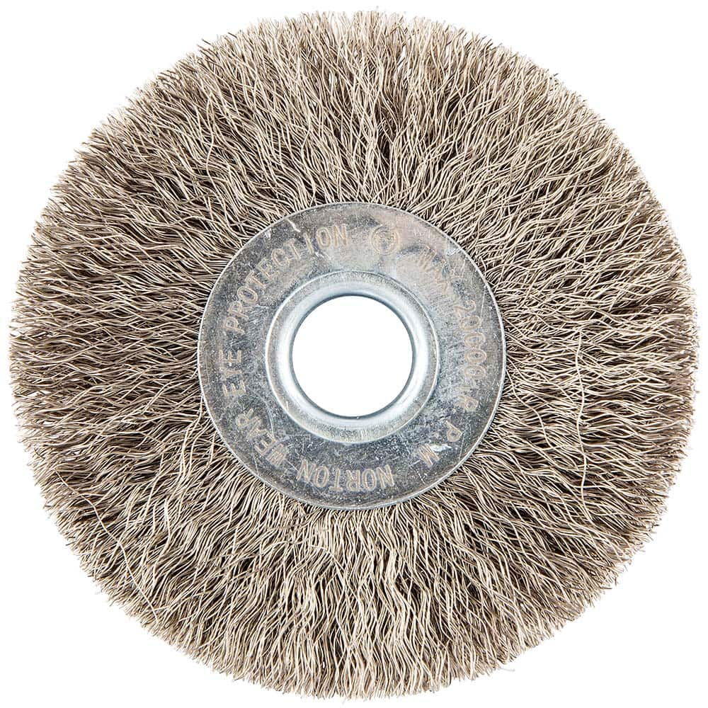 Norton - 3" OD, 1/2" Arbor Hole, Crimped Stainless Steel Wheel Brush - Strong Tooling