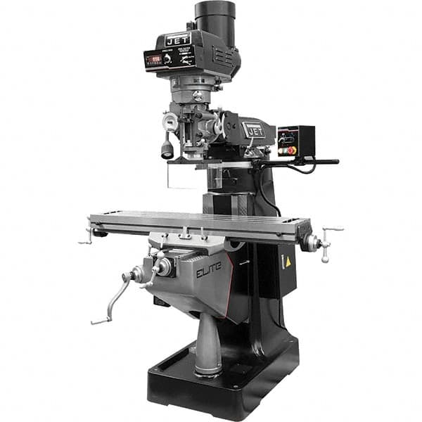 Jet - 9" Table Width x 49" Table Length, Electronic Variable Speed Control, 3 Phase Knee Milling Machine - R8 Spindle Taper, 3 hp - Strong Tooling