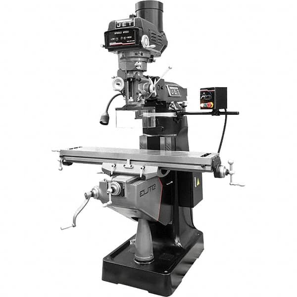 Jet - 9" Table Width x 49" Table Length, Variable Speed Pulley Control, 3 Phase Knee Milling Machine - R8 Spindle Taper, 3 hp - Strong Tooling