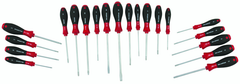 20 Piece - SoftFinish® Cushion Grip Screwdriver Set - #30299 - Includes: Slotted 3.0 - 8.0mm Phillips #0 - 2 Square # 1 - 3 PoziDriv #1 - 2 Torx® T6 - T30 - Strong Tooling