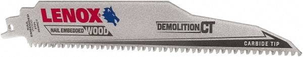 Lenox - 9" Long x 1" Thick, Carbide Reciprocating Saw Blade - Tapered Profile, 6 TPI, Toothed Edge, Tang Shank - Strong Tooling