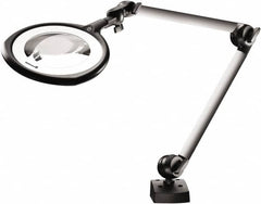 Waldmann Lighting - 39 Inch, Articulated, Clamp Mounted, LED, Silver, Magnifying Task Light - 14 Watt, 100 to 240 Volt, 1.75x Magnification, 160mm Wide - Strong Tooling