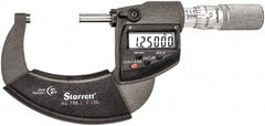 Starrett - 1 to 2" Range, Standard Throat IP67 Electronic Outside Micrometer - Friction Thimble, Carbide Face, CR2032 Battery - Strong Tooling