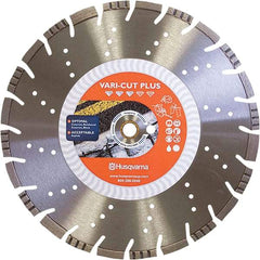 Husqvarna - 14" Diam, 25/32 & 1" Arbor Hole Diam, Continuous Edge Tooth Wet & Dry Cut Saw Blade - Diamond-Tipped, General Purpose Action, Standard Round Arbor - Strong Tooling