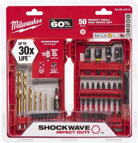 Milwaukee Tool - Impact Ready Accessory Set - 1/16 to 1/4" Hex, #1, #2, 1/4" Hex Drive, Phillips, Slotted, Torx, Square Point - Strong Tooling