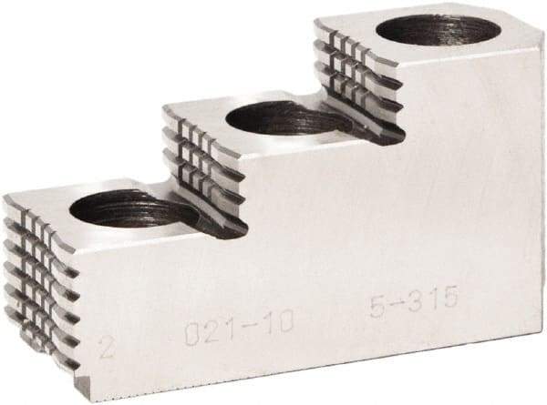 Bison - 6" Max Chuck Diam Compatibility, Steel 1.5mm x 60° Serrated Hard Lathe Top Jaws - 3 Steps - Strong Tooling