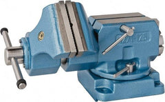 Bison - 5" Jaw Width x 5.9" Jaw Opening Capacity, 8.46" Throat Depth, Bench & Pipe Combination Vise - 1-1/4 to 2.36" Pipe Capacity, Swivel Base, Bolt Down Attachment, Steel - Strong Tooling