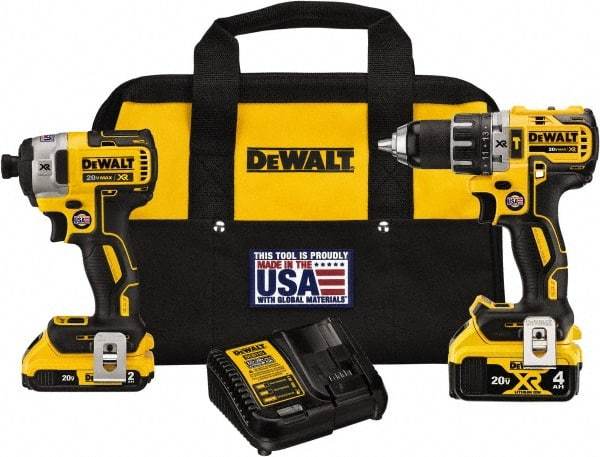 DeWALT - 20 Volt Cordless Tool Combination Kit - Includes 1/2" Brushless Hammer Drill & 1/4" 3-Speed Brushless Impact Driver, Lithium-Ion Battery Included - Strong Tooling