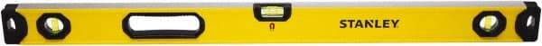 Stanley - Magnetic 48" Long 3 Vial Box Beam Level - Aluminum, Yellow, 1 Level & 2 Plumb Vials - Strong Tooling