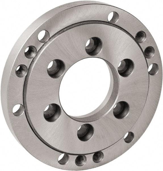 Bison - Adapter Back Plate for 5" Diam Self Centering Lathe Chucks - A2-6 Mount, 3.0315" Through Hole Diam, 6.4961" OD, 0.1378" Flange Height, Cast Iron - Strong Tooling