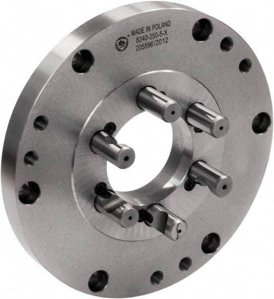 Bison - Adapter Back Plate for 5" Diam Self Centering Lathe Chucks - D1-4 Mount, 2.3622" Through Hole Diam, 4.9213" OD, 0.1378" Flange Height, Cast Iron - Strong Tooling