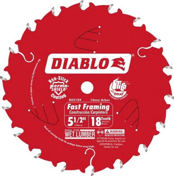 Freud - 5-1/2" Diam, 10mm Arbor Hole Diam, 18 Tooth Wet & Dry Cut Saw Blade - Carbide-Tipped, Framing Action, Standard Round Arbor - Strong Tooling