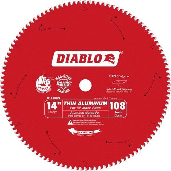 Freud - 14" Blade Diam, 108 Teeth, Carbide-Tipped Cold Saw Blade - 1" Arbor Hole Diam, 0.071" Blade Thickness - Strong Tooling