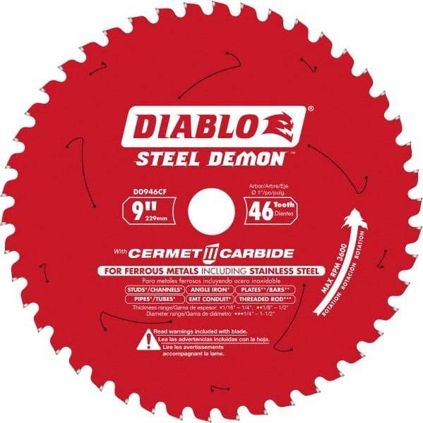 Freud - 9" Blade Diam, 46 Teeth, Carbide-Tipped Cold Saw Blade - 1" Arbor Hole Diam, 1/16" Blade Thickness - Strong Tooling