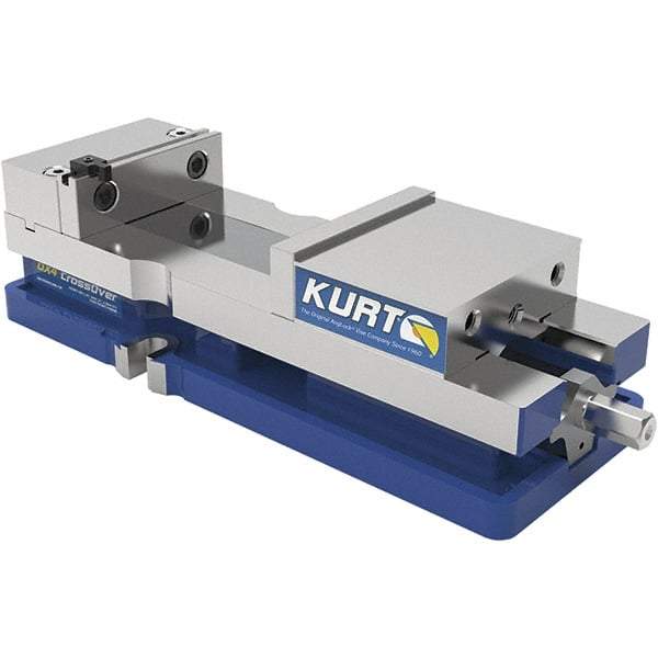 Kurt - 4" Jaw Width, 6-1/2" Jaw Opening Capacity, Horizontal Stationary Machine Vise - Reverse Manual Operation, 60 Lb Capacity, 1 Station, 14.56" Long x 84.47mm High x 1-15/64" Deep, 1.235" Jaw Height, 7,500 Lb Max Clamp Force, Ductile Iron - Strong Tooling