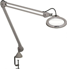 Vision Engineering - 30" Arm, Spring Suspension, Clamp Mount, LED, Light Gray, Magnifying Task Light - 10 Watts, 100-240 Volts, 2.25x Magnification, 5" Wide x 8" Long - Strong Tooling