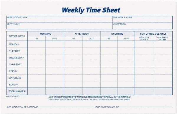 TOPS - 8-1/2" High x 5-1/2" Wide Weekly Time Sheets - Purple, White, Use with Manual Entries - Strong Tooling